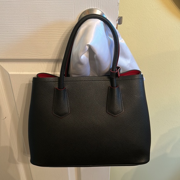 Prada Saffiano Leather Double Strap Bag with Red Interior - Picture 3 of 15